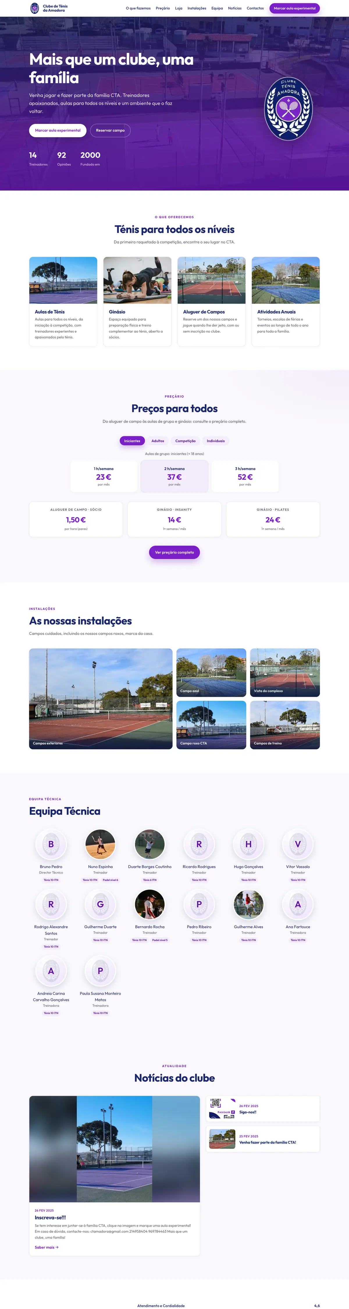 O site Clube de Ténis da Amadora num computador