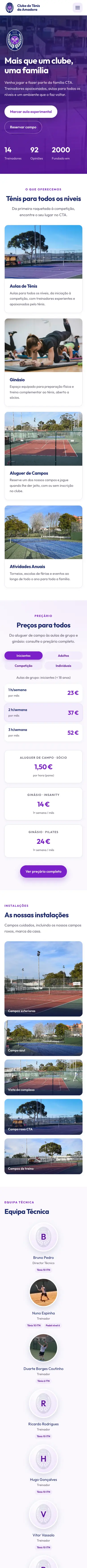 O site Clube de Ténis da Amadora num telemóvel