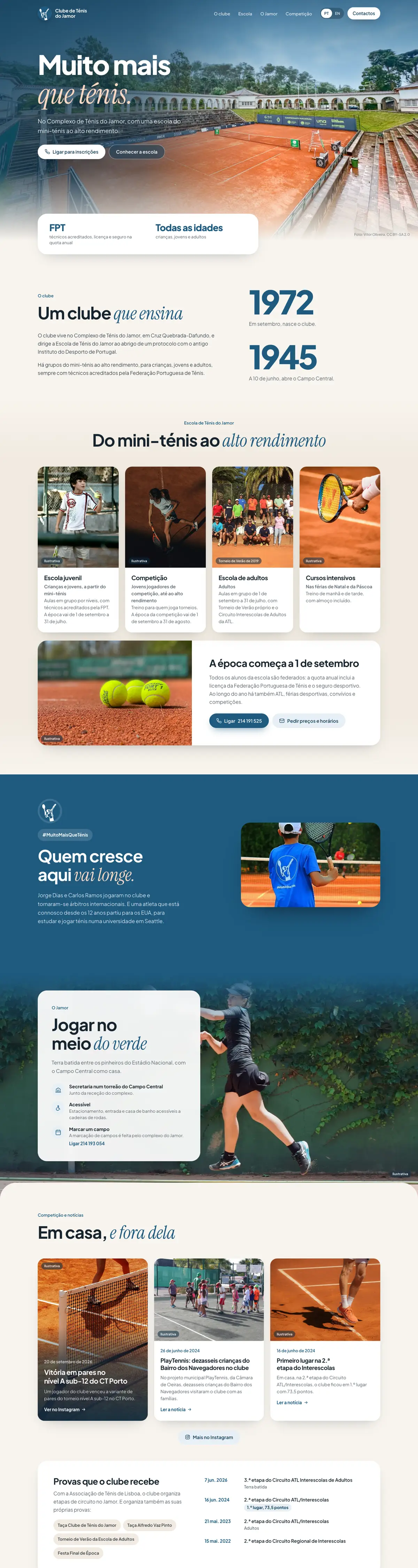 O site Ténis no Jamor num computador