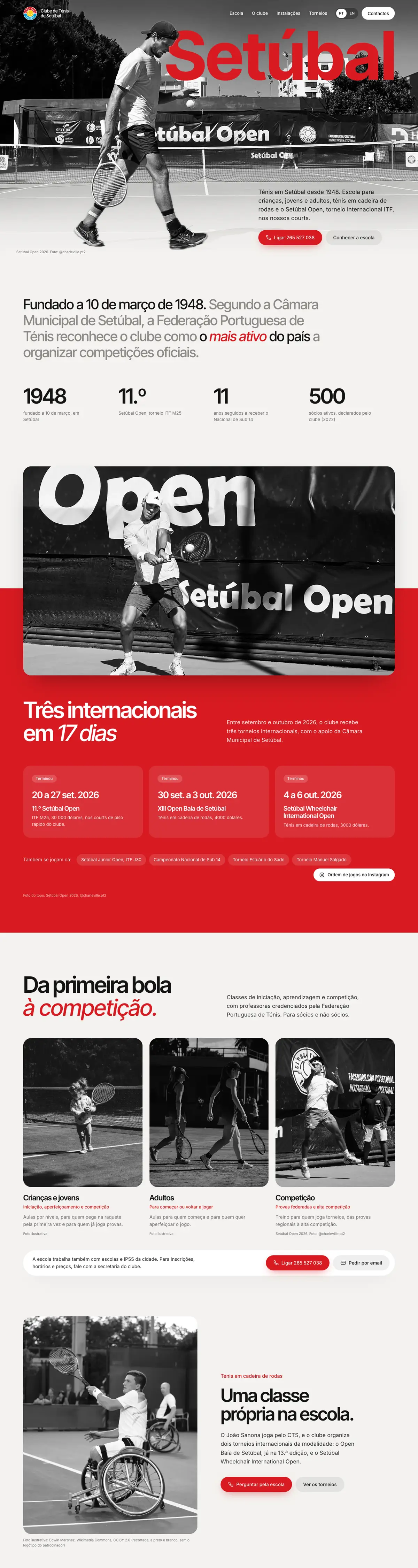 O site Ténis em Setúbal num computador