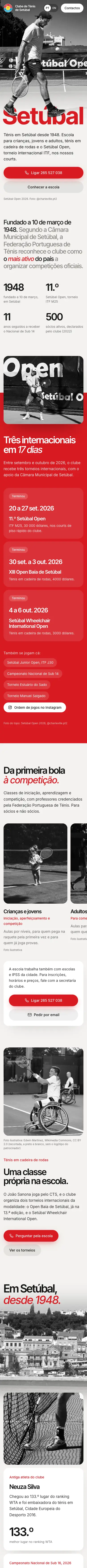 O site Ténis em Setúbal num telemóvel